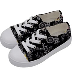 White And Yellow Floral And Paisley Illustration Background Kids  Low Top Canvas Sneakers