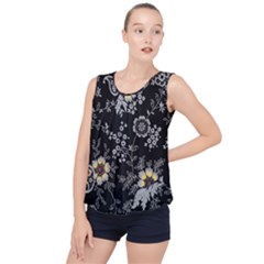 White And Yellow Floral And Paisley Illustration Background Bubble Hem Chiffon Tank Top