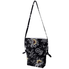 White And Yellow Floral And Paisley Illustration Background Folding Shoulder Bag by Jancukart