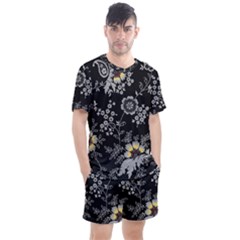 White And Yellow Floral And Paisley Illustration Background Men s Mesh Tee And Shorts Set