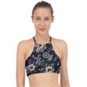 White And Yellow Floral And Paisley Illustration Background Racer Front Bikini Top View1