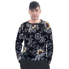 White And Yellow Floral And Paisley Illustration Background Men s Long Sleeve Raglan Tee