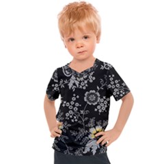 White And Yellow Floral And Paisley Illustration Background Kids  Sports Tee