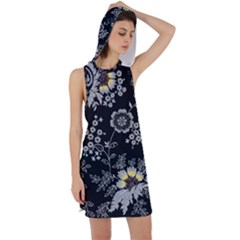 White And Yellow Floral And Paisley Illustration Background Racer Back Hoodie Dress