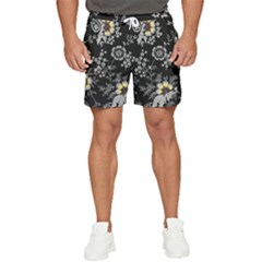 White And Yellow Floral And Paisley Illustration Background Men s Runner Shorts by Jancukart