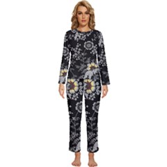 White And Yellow Floral And Paisley Illustration Background Womens  Long Sleeve Lightweight Pajamas Set