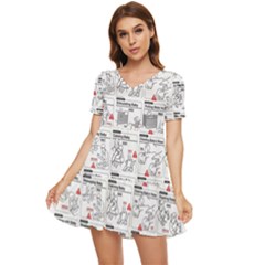 White Printer Paper With Text Overlay Humor Dark Humor Infographics Tiered Short Sleeve Babydoll Dress