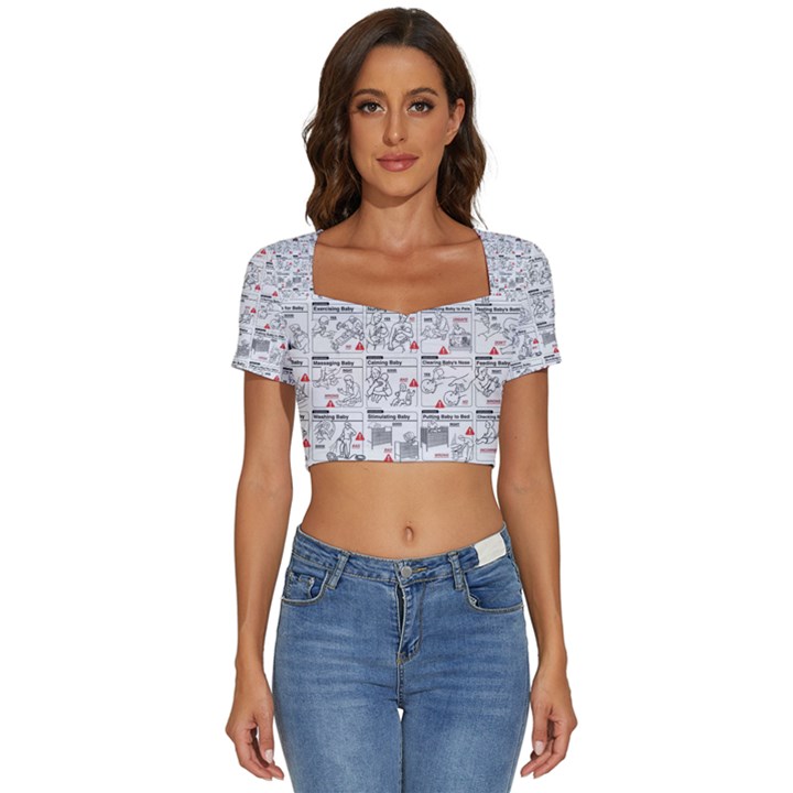 White Printer Paper With Text Overlay Humor Dark Humor Infographics Short Sleeve Square Neckline Crop Top 