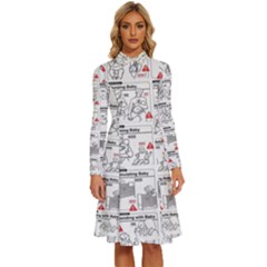 White Printer Paper With Text Overlay Humor Dark Humor Infographics Long Sleeve Shirt Collar A-line Dress