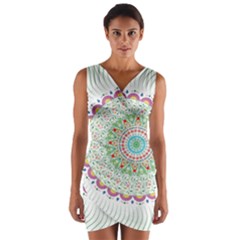 Flower Abstract Floral Hand Ornament Hand Drawn Mandala Wrap Front Bodycon Dress