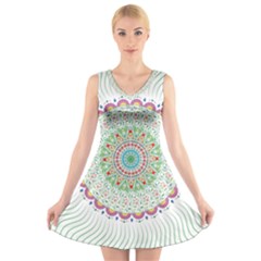 Flower Abstract Floral Hand Ornament Hand Drawn Mandala V-neck Sleeveless Dress