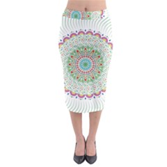 Flower Abstract Floral Hand Ornament Hand Drawn Mandala Midi Pencil Skirt by Jancukart