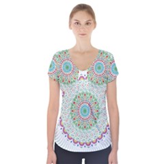 Flower Abstract Floral Hand Ornament Hand Drawn Mandala Short Sleeve Front Detail Top