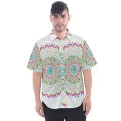 Flower Abstract Floral Hand Ornament Hand Drawn Mandala Men s Short Sleeve Shirt