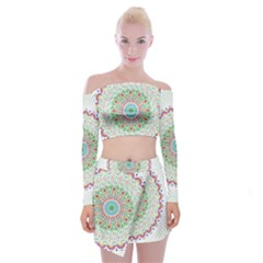 Flower Abstract Floral Hand Ornament Hand Drawn Mandala Off Shoulder Top With Mini Skirt Set