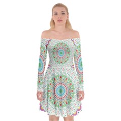 Flower Abstract Floral Hand Ornament Hand Drawn Mandala Off Shoulder Skater Dress