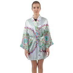 Flower Abstract Floral Hand Ornament Hand Drawn Mandala Long Sleeve Satin Kimono by Jancukart