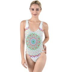 Flower Abstract Floral Hand Ornament Hand Drawn Mandala High Leg Strappy Swimsuit