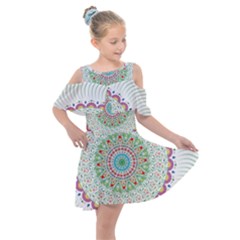 Flower Abstract Floral Hand Ornament Hand Drawn Mandala Kids  Shoulder Cutout Chiffon Dress by Jancukart