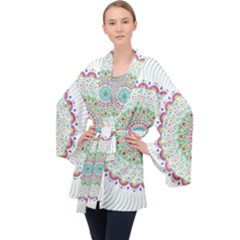 Flower Abstract Floral Hand Ornament Hand Drawn Mandala Long Sleeve Velvet Kimono 