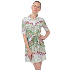 Flower Abstract Floral Hand Ornament Hand Drawn Mandala Belted Shirt Dress by Jancukart