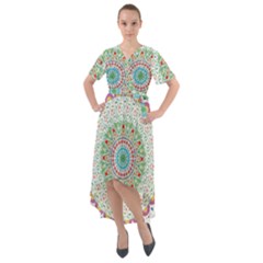 Flower Abstract Floral Hand Ornament Hand Drawn Mandala Front Wrap High Low Dress