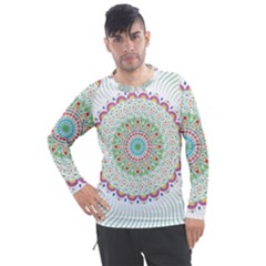 Flower Abstract Floral Hand Ornament Hand Drawn Mandala Men s Pique Long Sleeve Tee