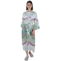 Flower Abstract Floral Hand Ornament Hand Drawn Mandala Maxi Satin Kimono by Jancukart