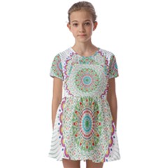 Flower Abstract Floral Hand Ornament Hand Drawn Mandala Kids  Short Sleeve Pinafore Style Dress