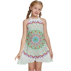 Flower Abstract Floral Hand Ornament Hand Drawn Mandala Kids  Halter Collar Waist Tie Chiffon Dress