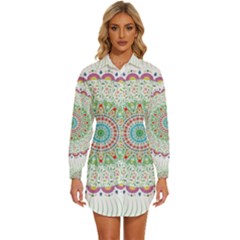 Flower Abstract Floral Hand Ornament Hand Drawn Mandala Womens Long Sleeve Shirt Dress