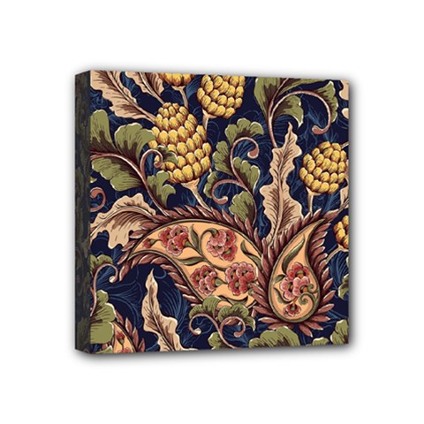 Leaves Flowers Background Texture Paisley Mini Canvas 4  X 4  (stretched)