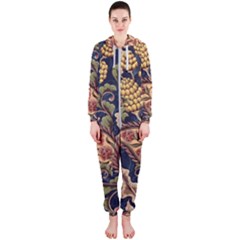 Leaves Flowers Background Texture Paisley Hooded Jumpsuit (ladies)