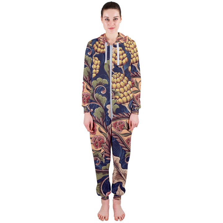 Leaves Flowers Background Texture Paisley Hooded Jumpsuit (Ladies)