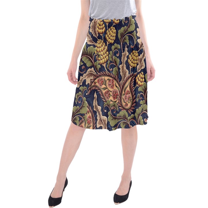 Leaves Flowers Background Texture Paisley Midi Beach Skirt