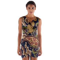 Leaves Flowers Background Texture Paisley Wrap Front Bodycon Dress