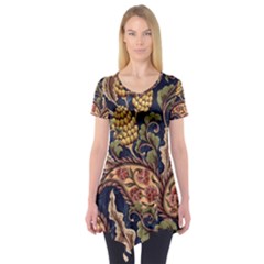 Leaves Flowers Background Texture Paisley Short Sleeve Tunic 