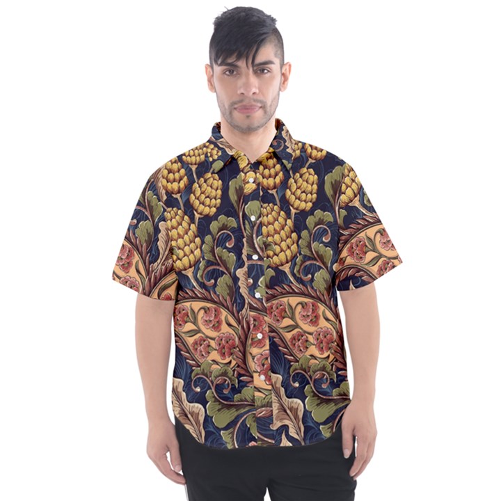 Leaves Flowers Background Texture Paisley Men s Short Sleeve Shirt