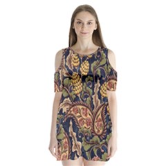 Leaves Flowers Background Texture Paisley Shoulder Cutout Velvet One Piece