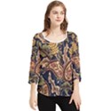 Leaves Flowers Background Texture Paisley Chiffon Quarter Sleeve Blouse View1