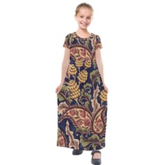 Leaves Flowers Background Texture Paisley Kids  Short Sleeve Maxi Dress