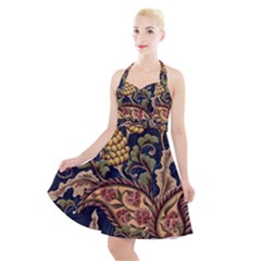 Leaves Flowers Background Texture Paisley Halter Party Swing Dress 