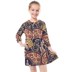 Leaves Flowers Background Texture Paisley Kids  Quarter Sleeve Shirt Dress