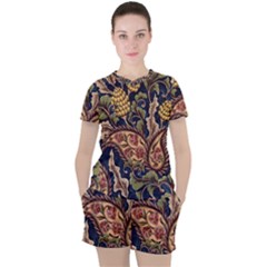 Leaves Flowers Background Texture Paisley Women s Tee And Shorts Set