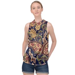 Leaves Flowers Background Texture Paisley High Neck Satin Top