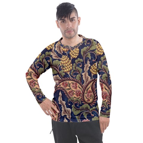 Leaves Flowers Background Texture Paisley Men s Pique Long Sleeve Tee by Jancukart