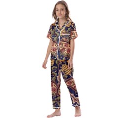 Leaves Flowers Background Texture Paisley Kids  Satin Short Sleeve Pajamas Set by Jancukart