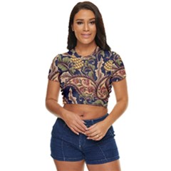 Leaves Flowers Background Texture Paisley Side Button Cropped Tee by Jancukart