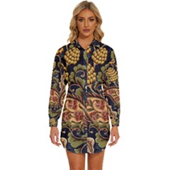 Leaves Flowers Background Texture Paisley Womens Long Sleeve Shirt Dress