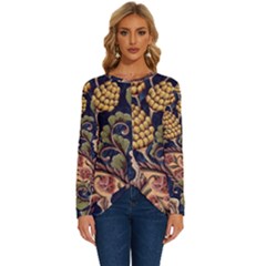 Leaves Flowers Background Texture Paisley Long Sleeve Crew Neck Pullover Top